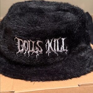 Dolls Kill Black Plush Bucket Hat